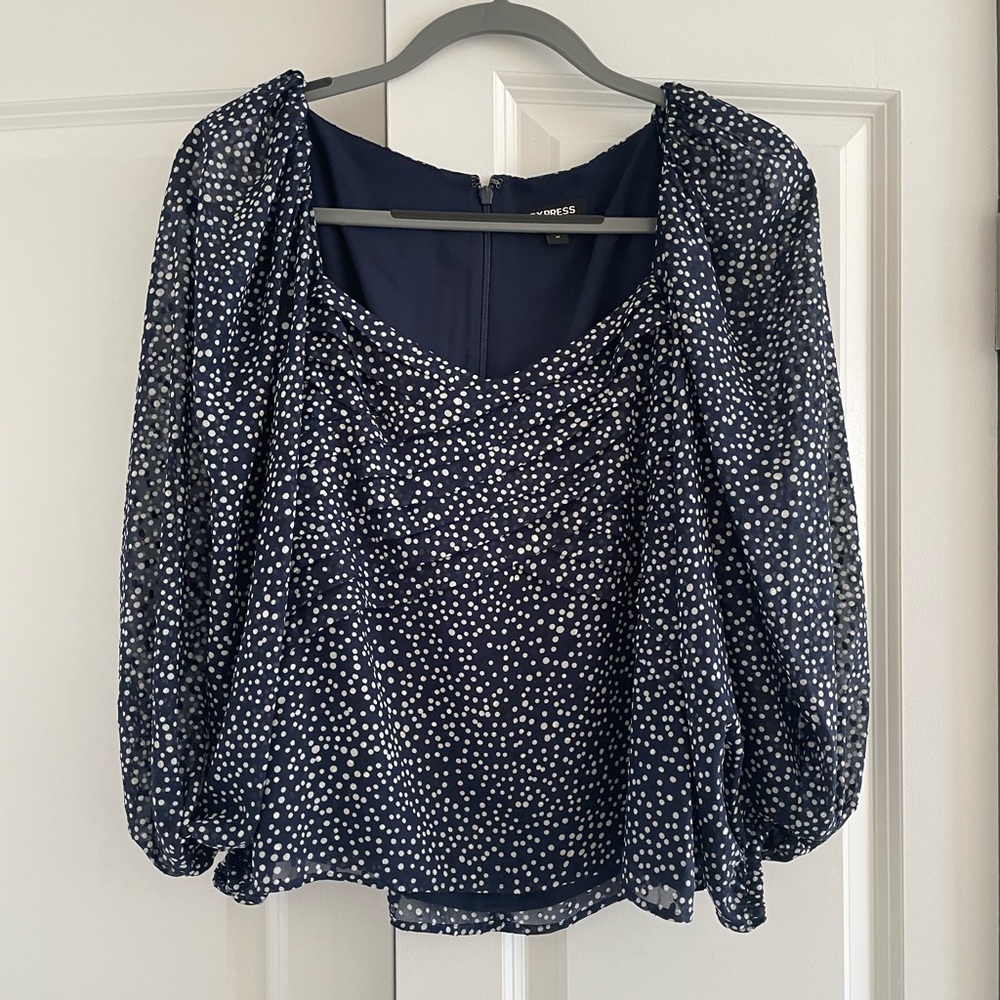 Express Women's Navy Polka Dot Blouse